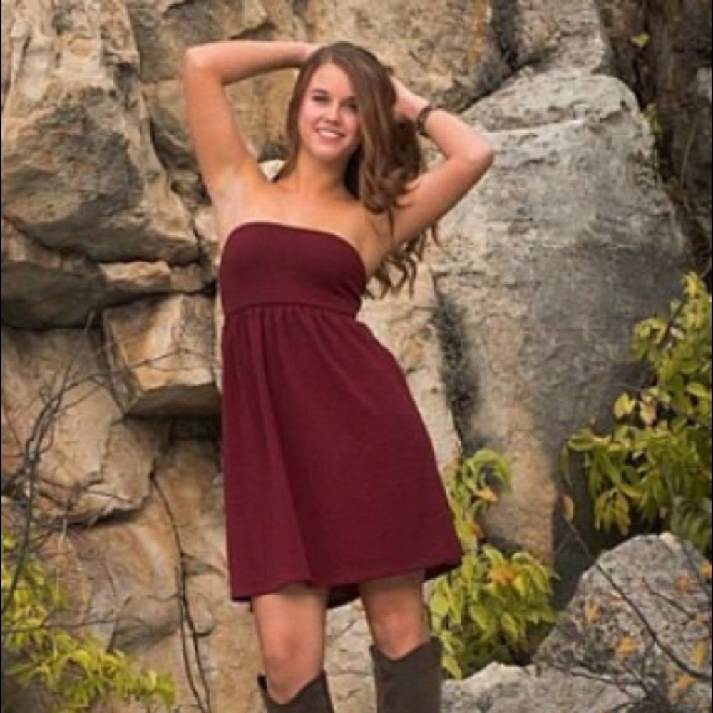 Maroon Audrey strapless dress with open back